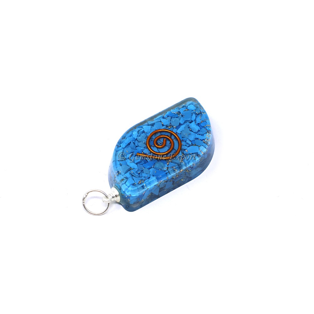 Turquoise With Copper Coil Leaf Shaped Pendant