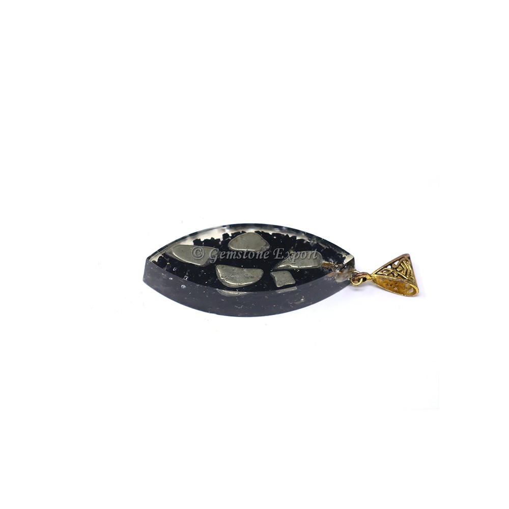 Black Tourmaline with Pyrite Marquise Shaped Orgone Pendant