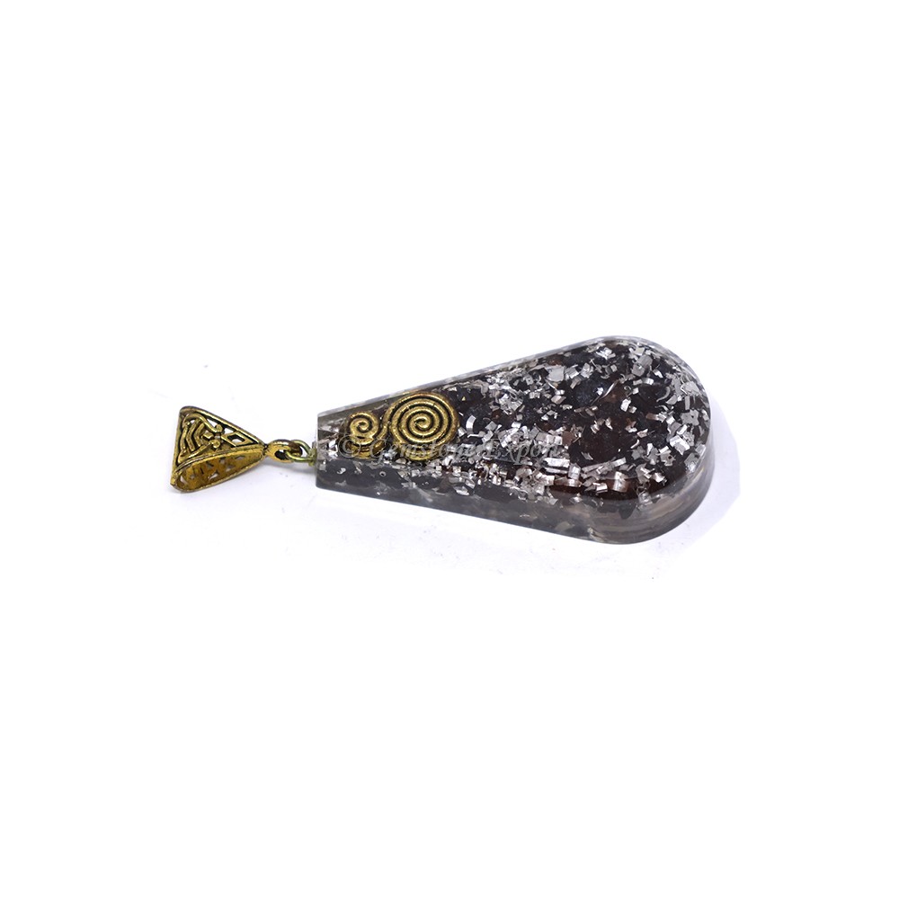 Black Touramline with Silver Fillings Pear Shaped Orgone Pendant