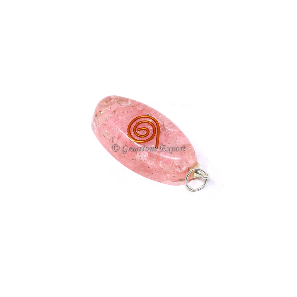 Rose Quartz with Copper Coil Oval Shaped Pendant