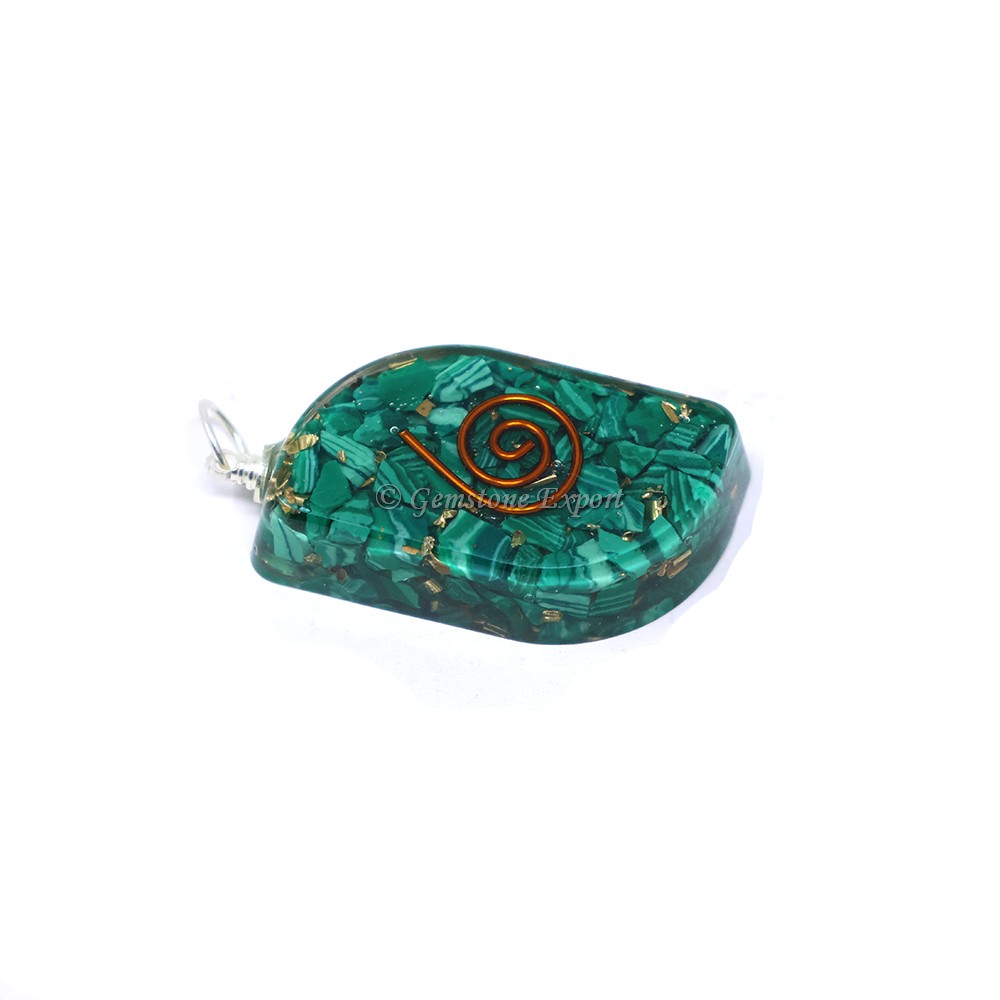 Malachite with Copper Coil Leaf Shaped Orgone Pendant