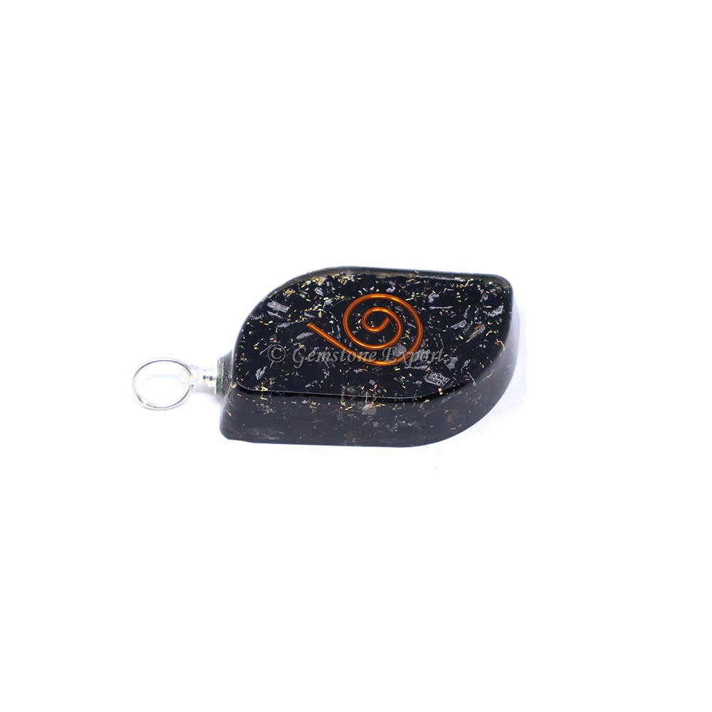 Black Touramline with Fillings and Copper Coil Orgone Pendant
