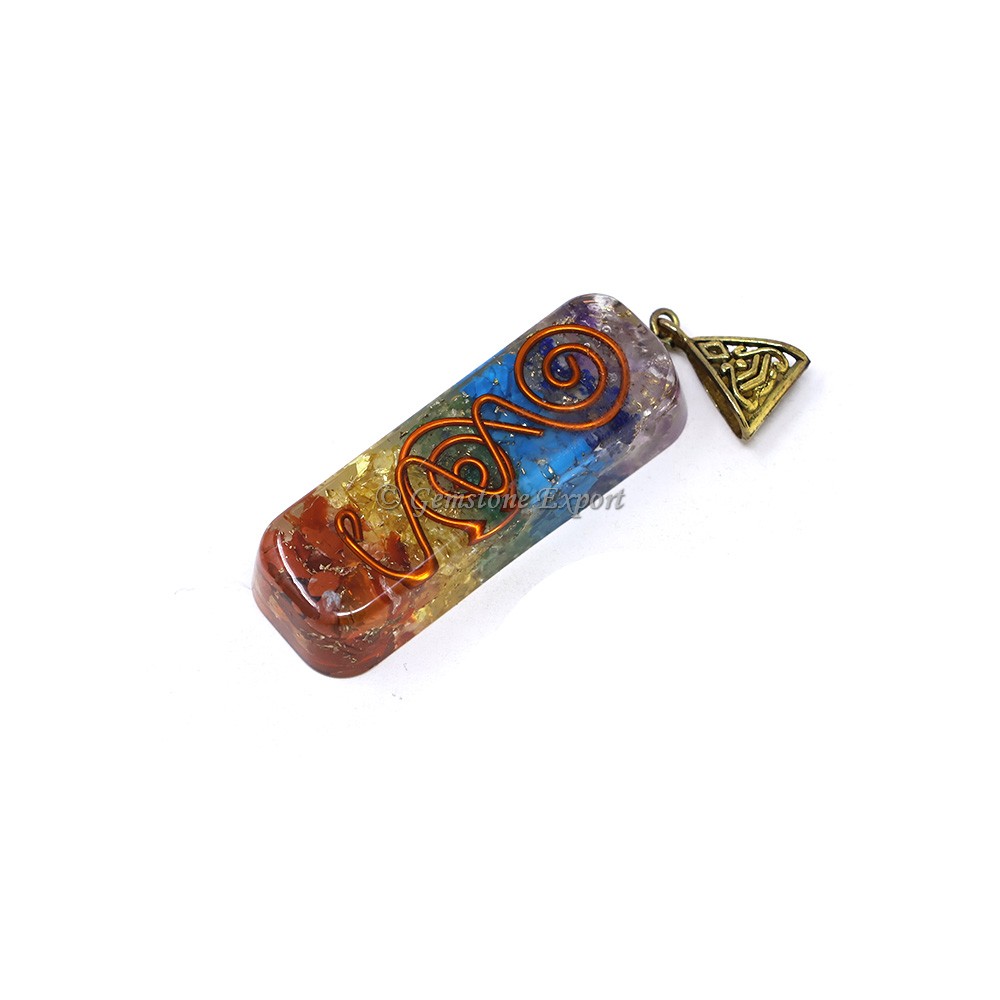 Seven Chakra with Copper Coil Orgone Bar Pendant