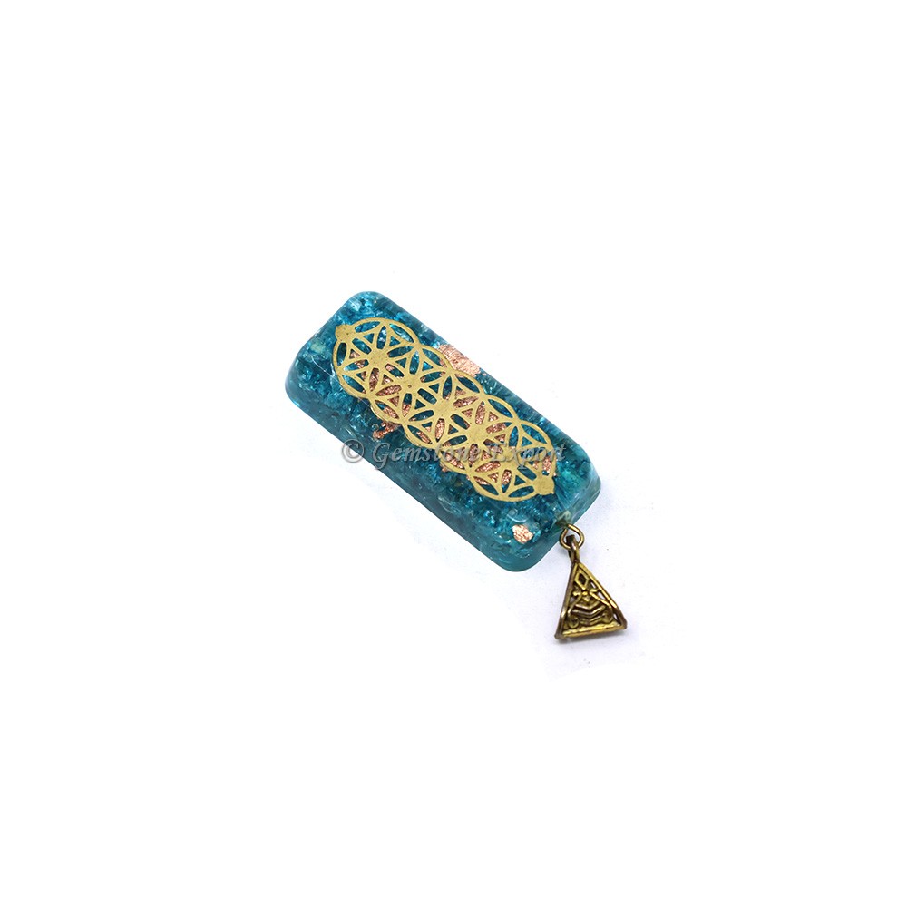 Dyed Blue Crystal with Flower of Life Orgone Bar Pendant