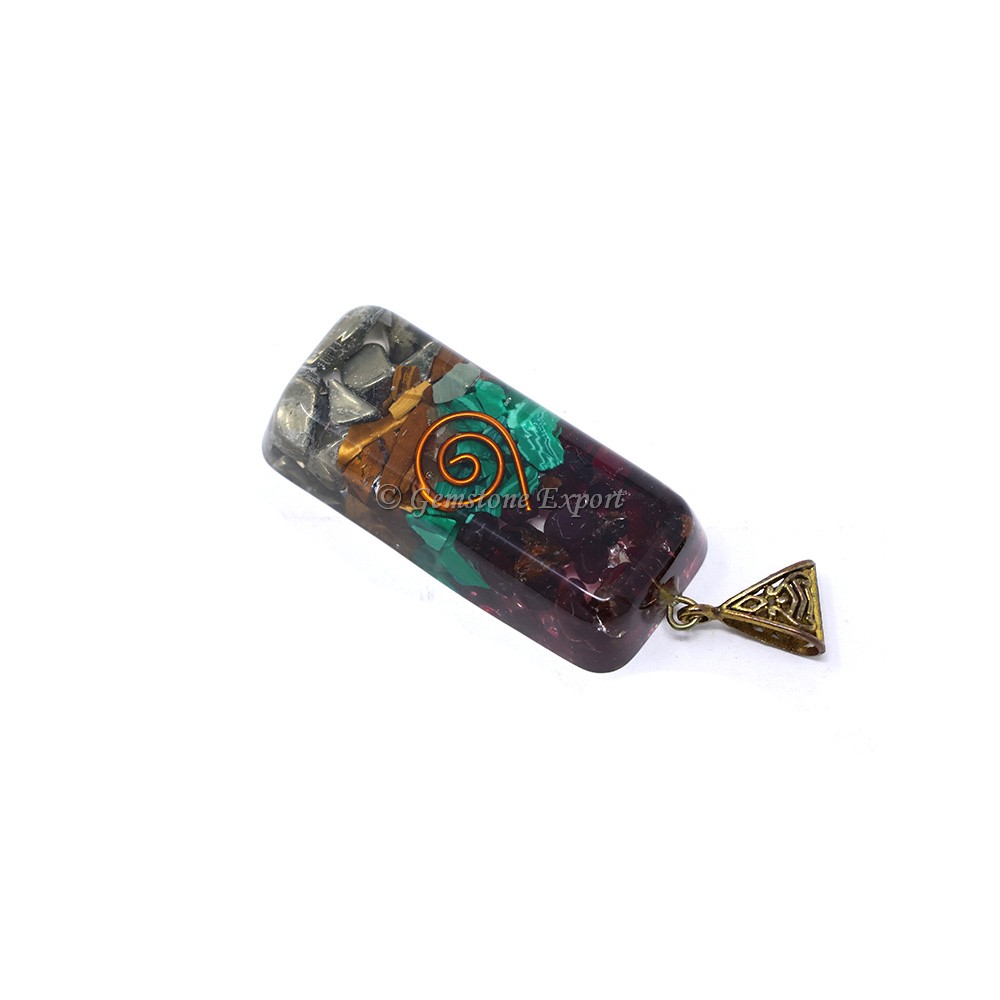 Garnet, Malachite, Tiger Eye and Pyrite Orgone Bar Pendant