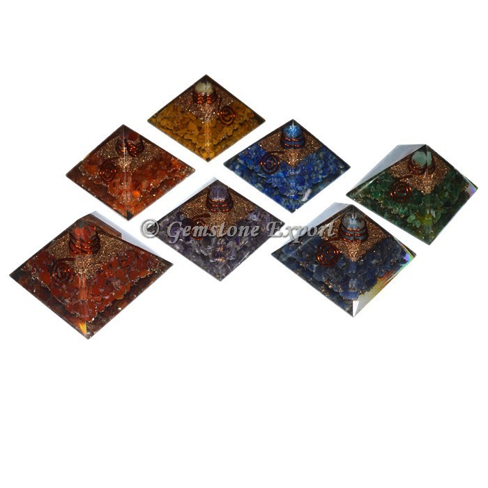 7 Chakra Stone Orgonite Pyramid Small Set