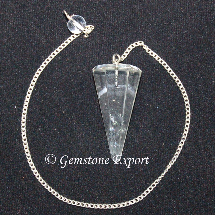 Crystal Quartz 6 Faceted Cone Pendulums