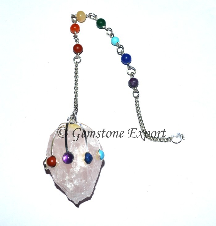 Rose Quartz Hammered Pendulums with Chakra Chain