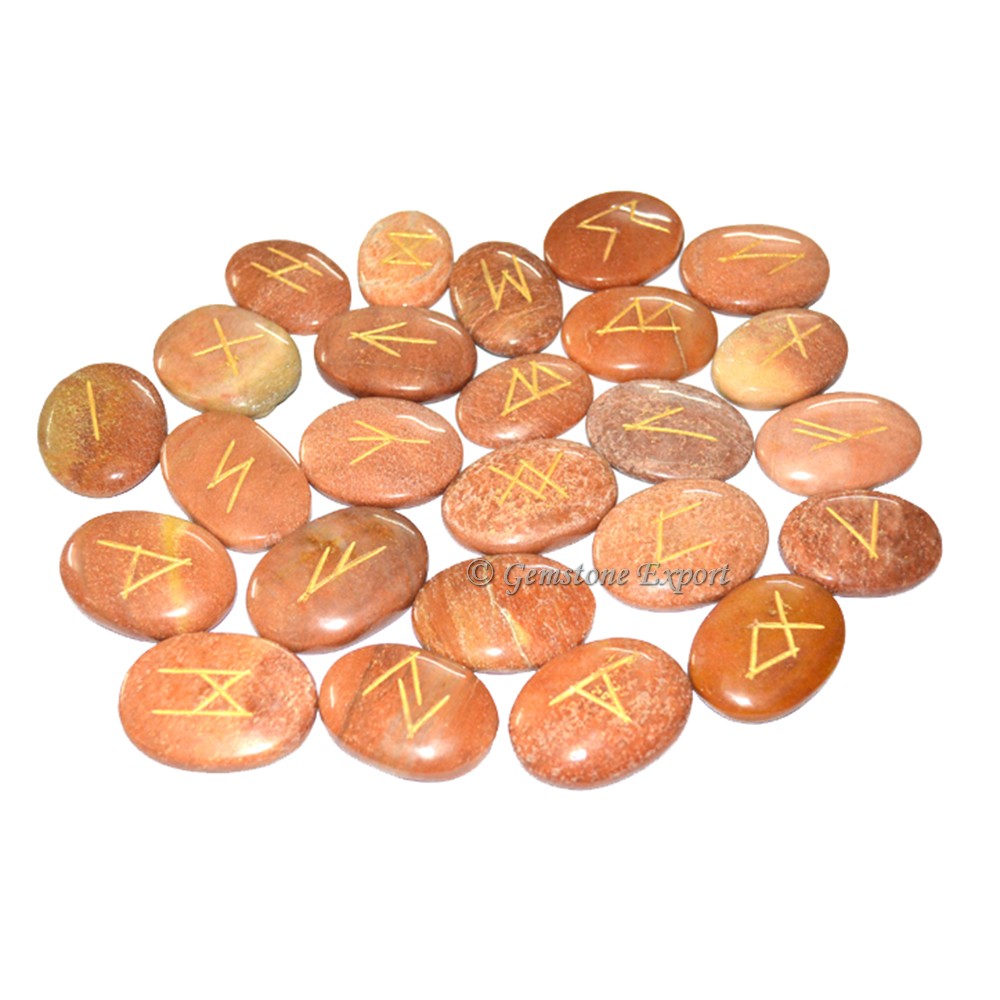 Peach Aventurine Oval Rune Set