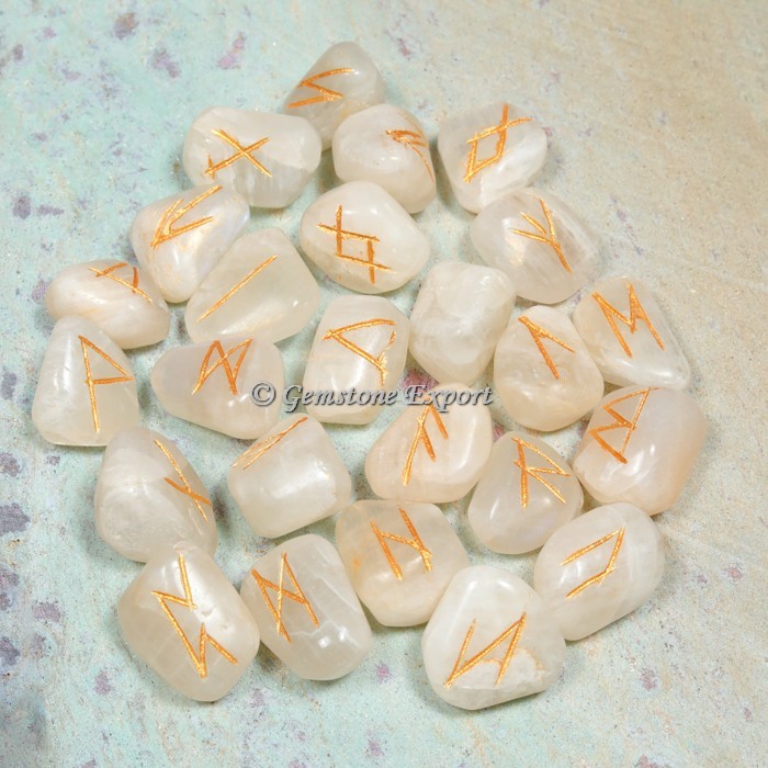 Indian Cream Moonstone Rune Divination Set