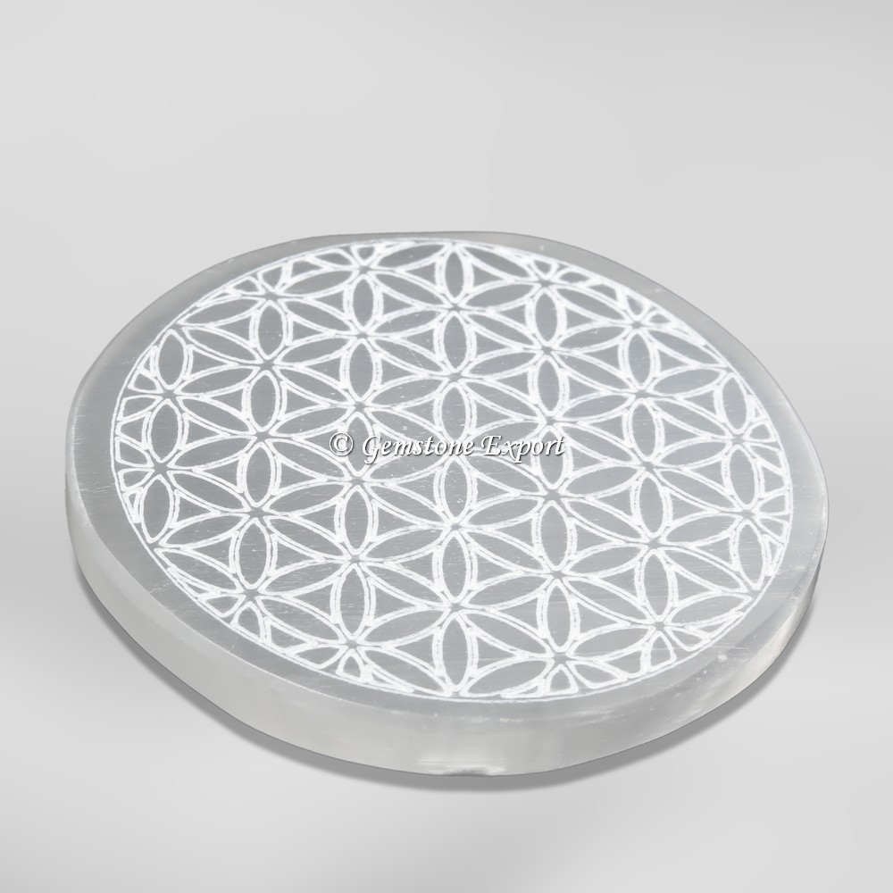 Flower of life Selenite Charging Plate