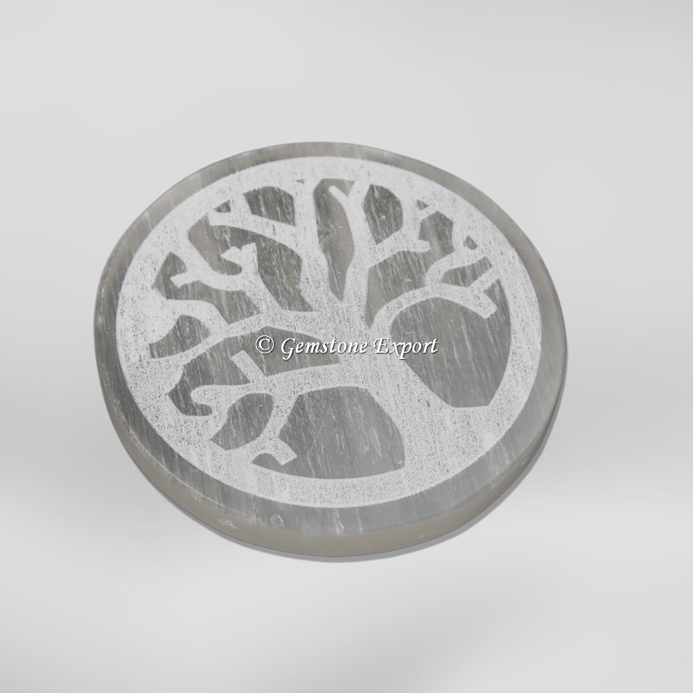 Tree Of Life Engraved Selenite Charging Plate