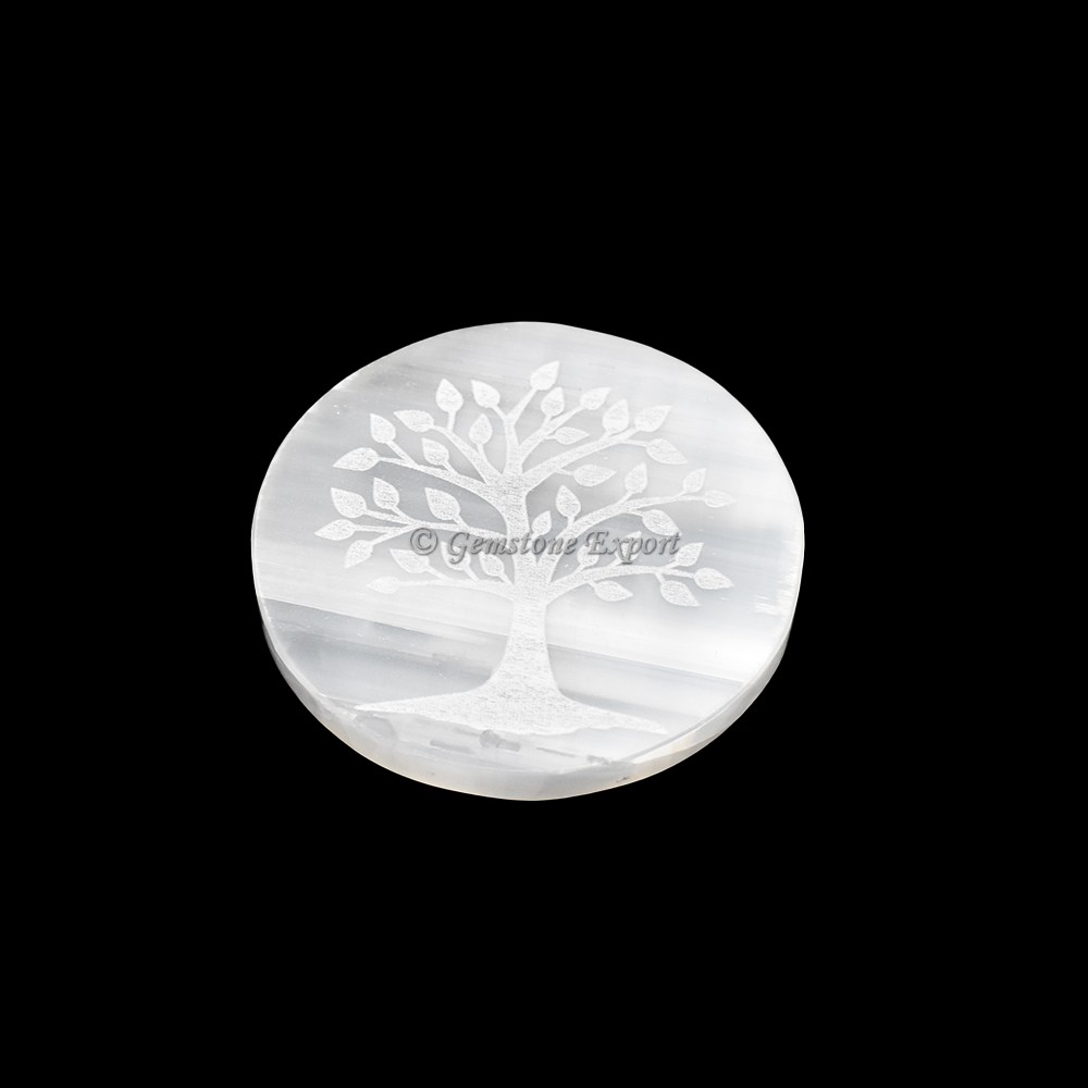 Selenite Plate With Tree Of Life Engraved