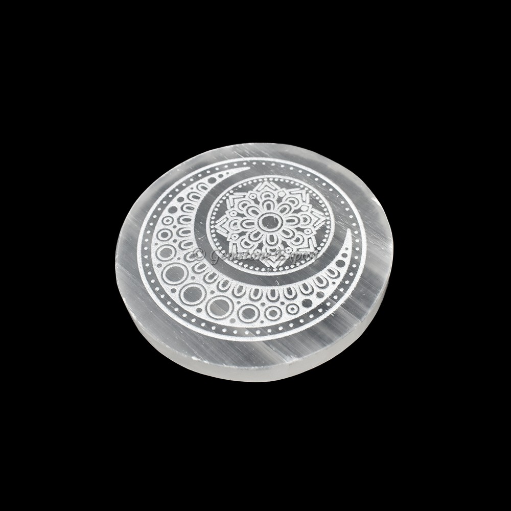 Charging Selenite Plate With Moon Engraved