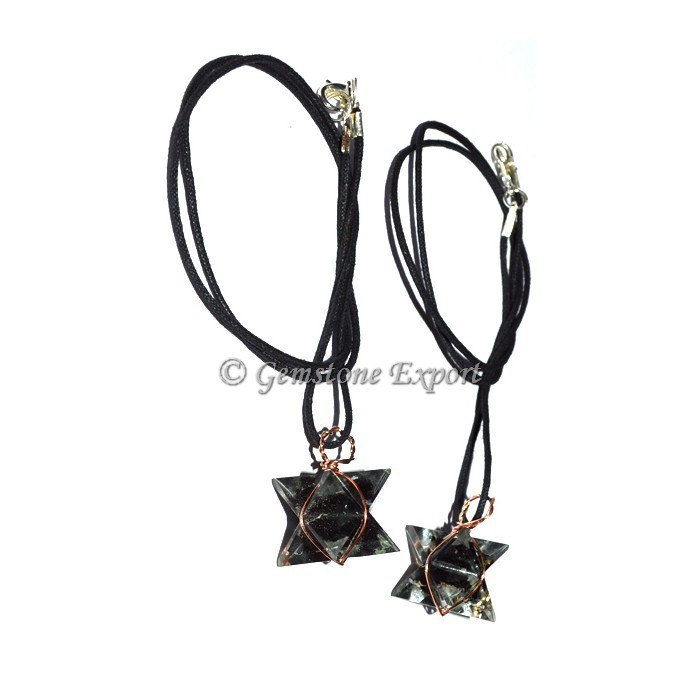 Black Tourmaline Orgone Wire Wrapped Merkaba Star Pendants