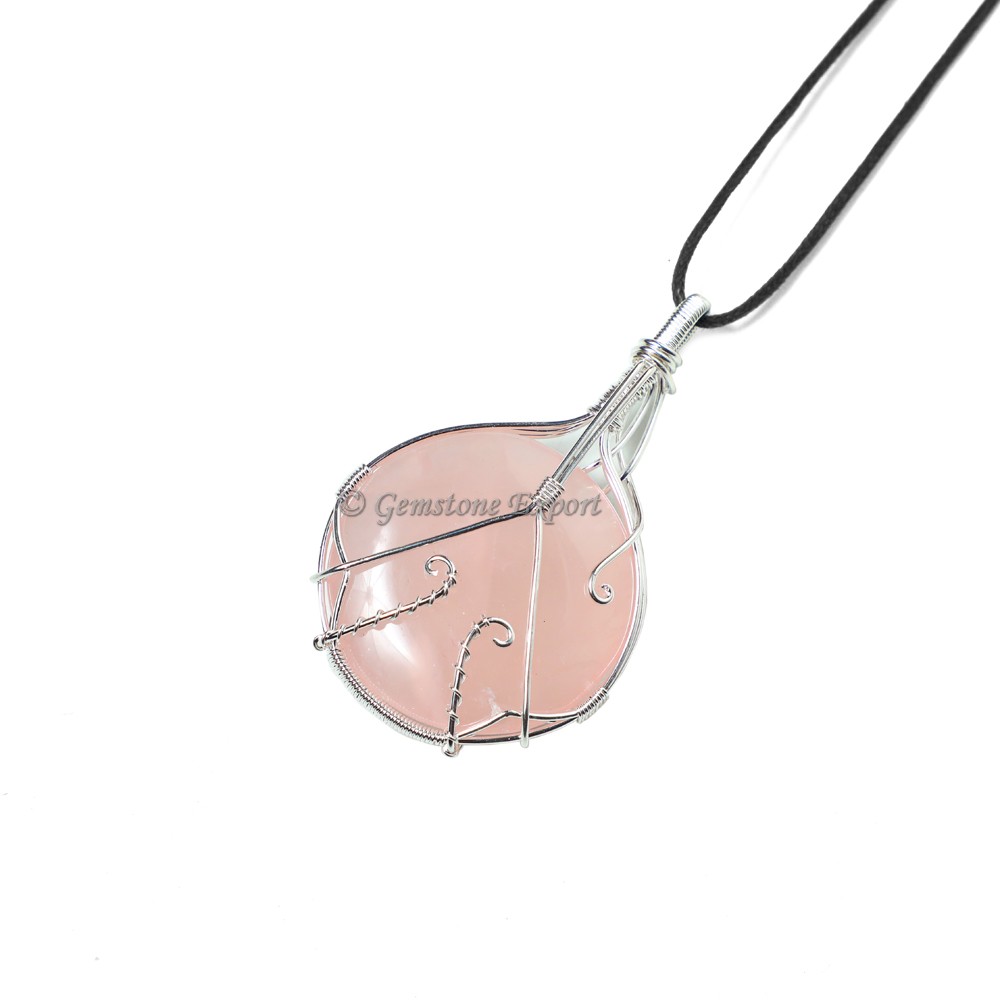Rose Quartz Circle Wire Wrap Pendant