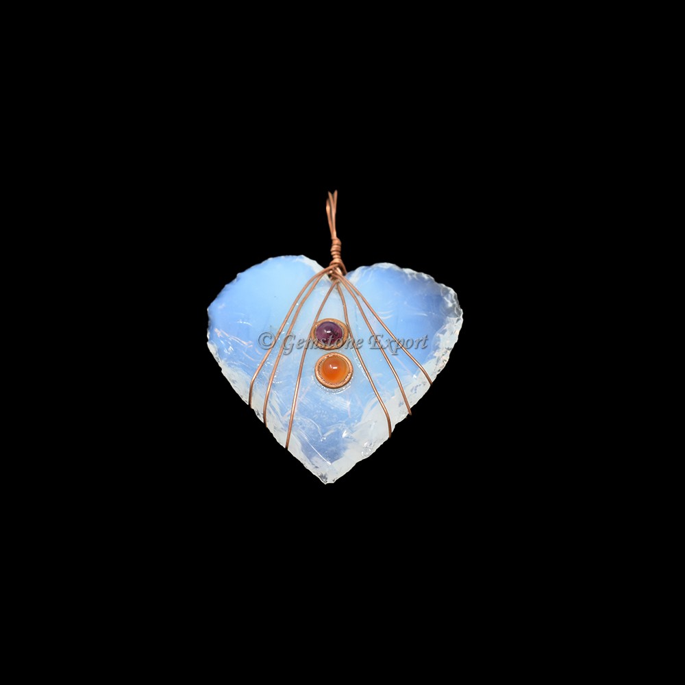 Opalite Heart Bronze Wire Wrap Pendant