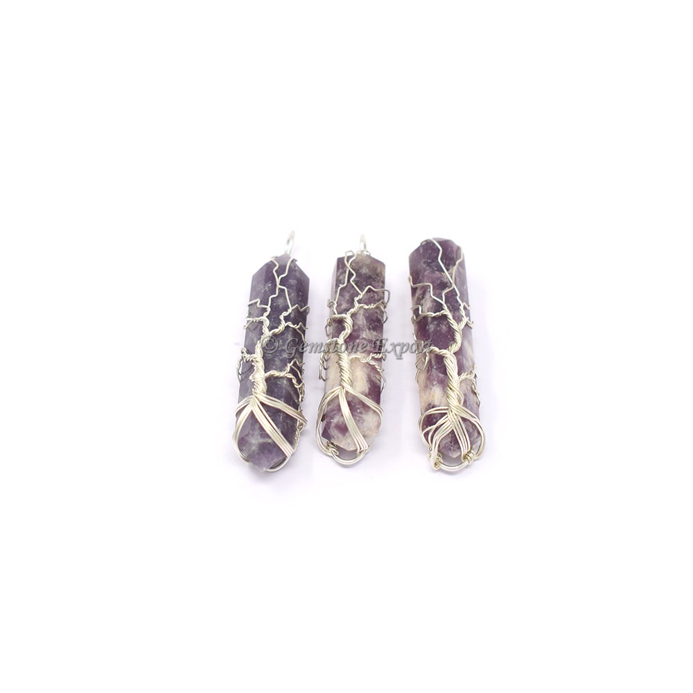 Lepidolite Vogel Wire Wrap Pendant