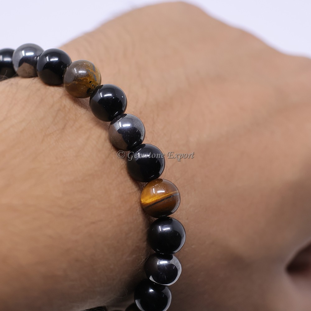Hematite, Black Obsidian and Tiger Eye Bracelet 8mm