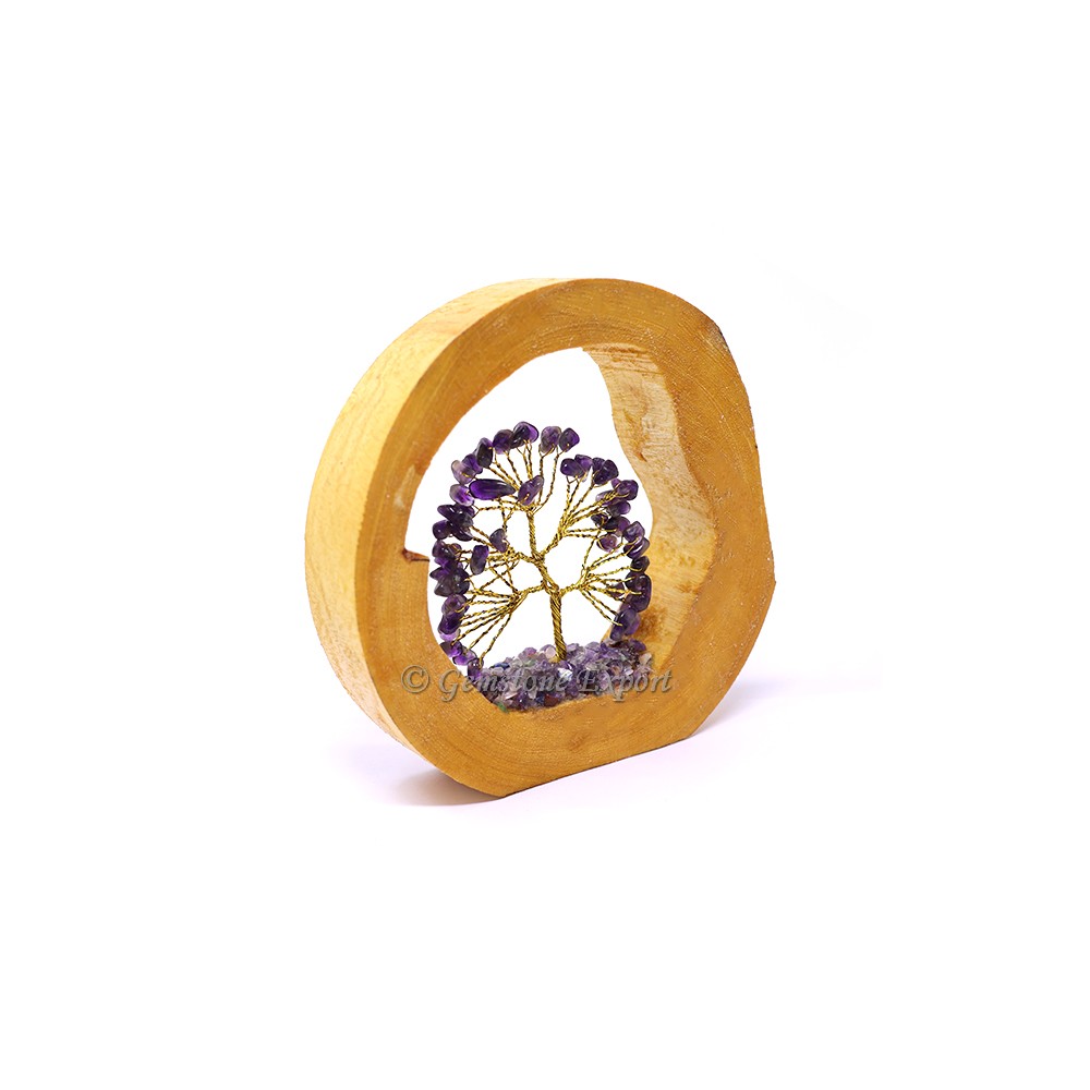Amethyst Tree in Wooden Ring